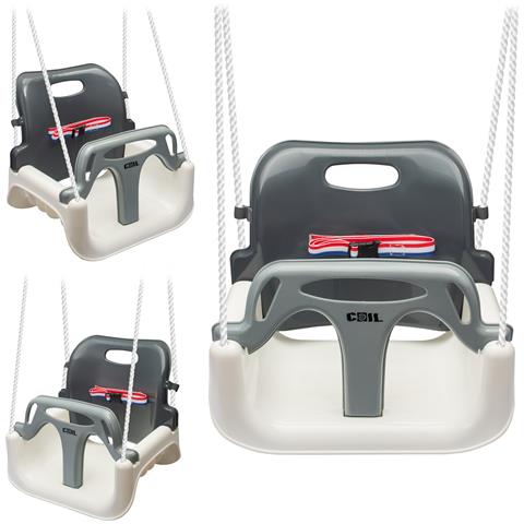 Altalena da giardino per bambini, sedia sospesa, robusta 3-in-1, seggiolino a secchiello, righe bianco e grigio - Foto 4