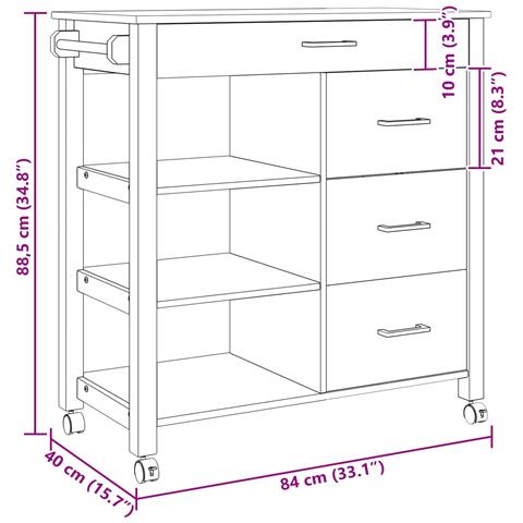 Carrello da Cucina MONZA Nero 84 x 40 x 88,5 cm - Foto 9