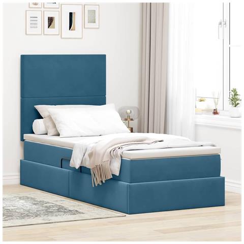 Letto con contenitore e materasso Blu Scuro 90 x 200 cm Velluto - Foto 2