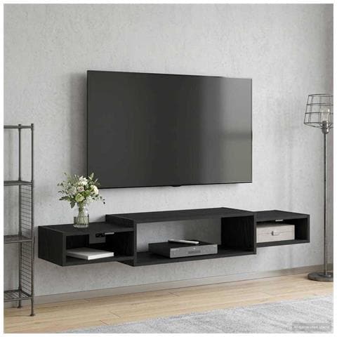 Mobile TV da Parete A parete Rovere Nero 140 x 28 x 21 cm - Foto 2
