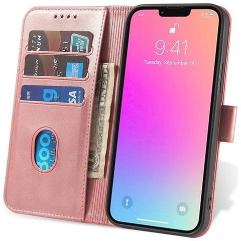 Custodia Portafoglio Con Supporto Per Iphone 15 Pro, Custodia Magnetica - Rosa - Foto 7