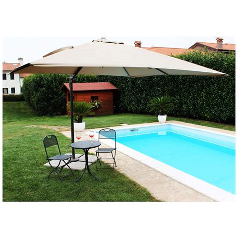 Ombrellone Da Giardino 3 X 4 Palo Laterale Nero Telo Beige Per Esterno Ristorante, Gelateria Bar Hotel Albergo - Foto 3