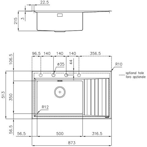 4500 051 DX Rettangolare Acciaio inox - Foto 2