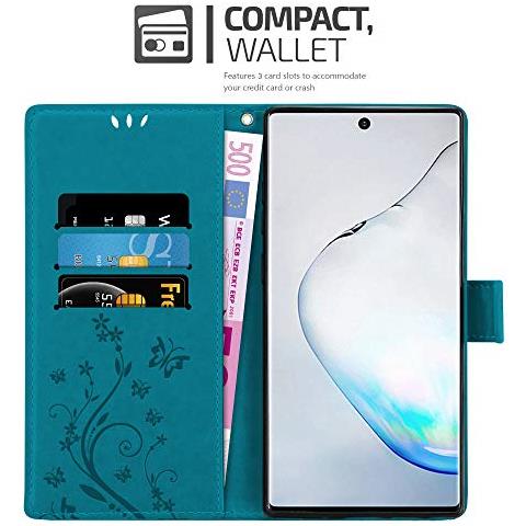 Custodia Compatibile Con Samsung Galaxy Note 10 In Blu Fiore - Coperchio Protettivo In Design Floreale Con Chiusura Magnetica, Funzione Stand E Slot Per Carte - Foto 2