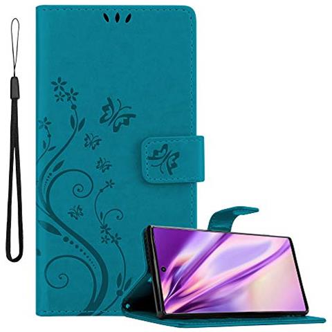 Custodia Compatibile Con Samsung Galaxy Note 10 In Blu Fiore - Coperchio Protettivo In Design Floreale Con Chiusura Magnetica, Funzione Stand E Slot Per Carte - Foto 1