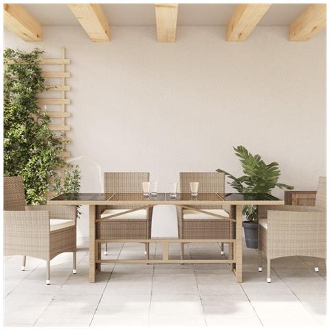 Tavolo Da Giardino Con Piano Vetro Beige 190x80x74cm Polyrattan - Foto 3
