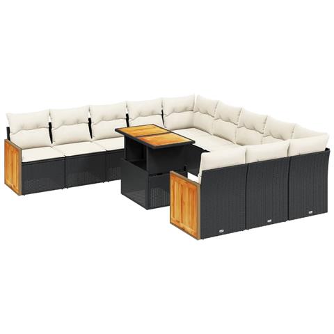 Set Divani Da Giardino 11 Pz Con Cuscini In Polyrattan Nero - Foto 1