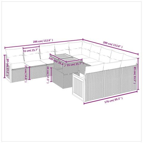 Set Divani Da Giardino 11 Pz Con Cuscini In Polyrattan Nero - Foto 2