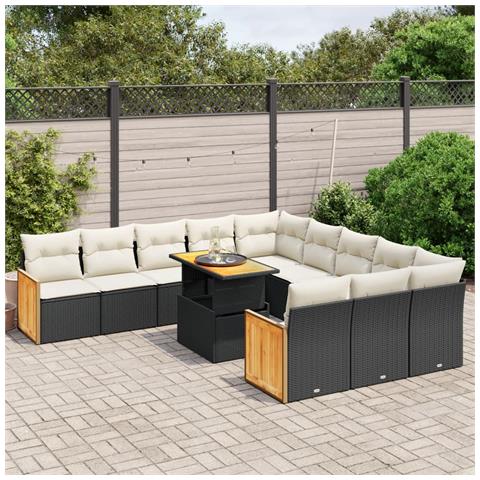 Set Divani Da Giardino 11 Pz Con Cuscini In Polyrattan Nero - Foto 3