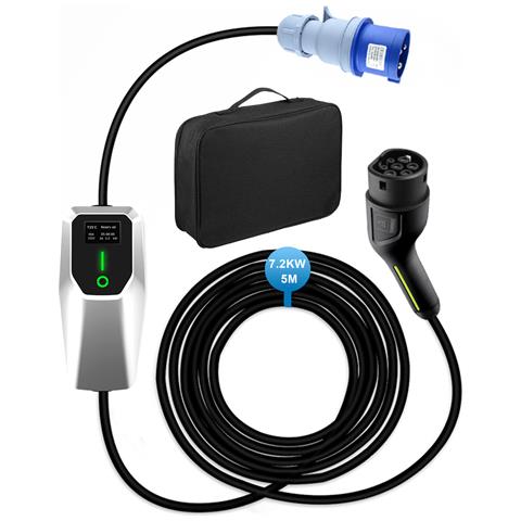 Caricabatterie Per Veicoli Elettrici, Ev Charger Cavo Ricarica Auto Elettrica Tipo 2, Con Spina Blu Cee E Borsa Portatile (tipo 2 | 5m, 7,2kw | 32a) - Foto 1