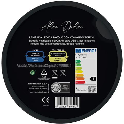 Lampada Da Tavolo Ricaricabile Alea Dulac - Nero - Metallo - 12x12x37 Cm - Foto 5