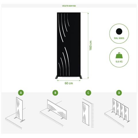 Set Di 3 Pannelli Decorativi Veleta Nero H.160cm Fantasia Lato Sinistro - Foto 6