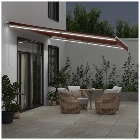 Tenda Da Sole Retrattile Manuale Con Led Marrone 500x350 Cm - Foto 3
