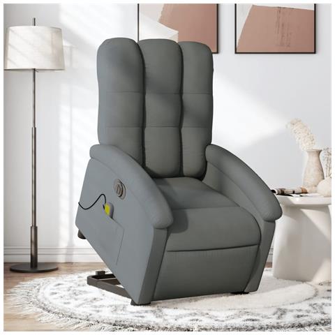 Poltrona Alzapersona Massaggi Elettrica Grigio Scuro Tessuto - Foto 1