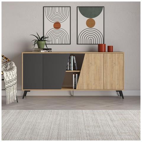 Madia Fiona 180 Cm. Con 2 Ante Rovere E Due Ante Antracite - Foto 1