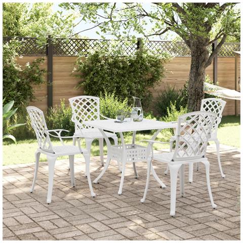 Set Da Pranzo Da Giardino 5 Pz Bianco In Alluminio Pressofuso - Foto 1