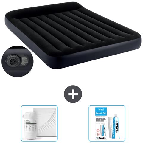 Set Materassino Gonfiabile - 203x152x25 Cm - Blu Scuro - Include Accessori Coordinati - Foto 1