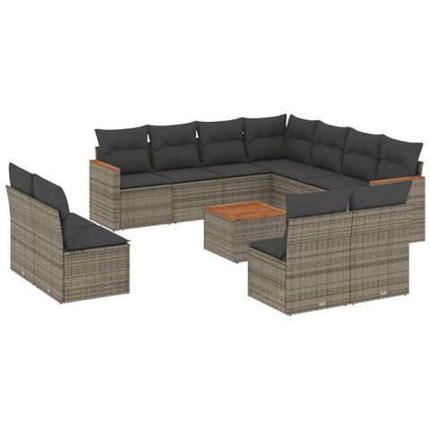 Set Divani Da Giardino 12 Pz Con Cuscini Grigio In Polyrattan - Foto 1