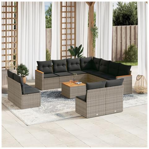 Set Divani Da Giardino 12 Pz Con Cuscini Grigio In Polyrattan - Foto 3