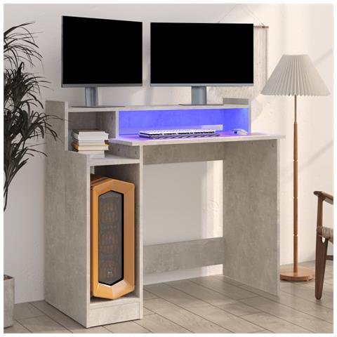 Scrivania Con Luci Led Grigio Cemento 97x45x90cm In Multistrato - Foto 8