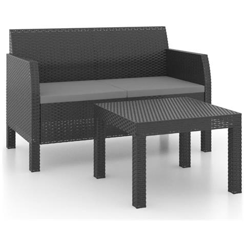 Set Divani Da Giardino 2 Pz Con Cuscini In Rattan Pp Antracite - Foto 1