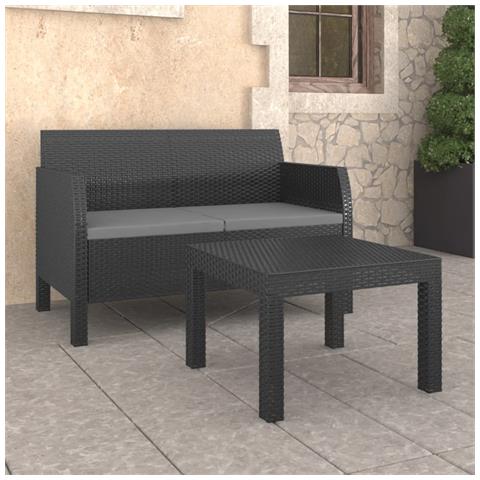 Set Divani Da Giardino 2 Pz Con Cuscini In Rattan Pp Antracite - Foto 8