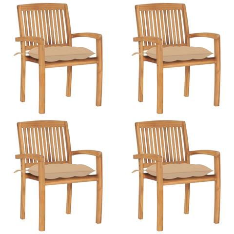 Sedie Da Giardino Impilabili 4 Pz Con Cuscini Massello Di Teak - Foto 2