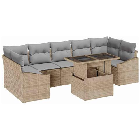 Set di divani da giardino 8 pezzi con cuscini beige in polirattan - Foto 1