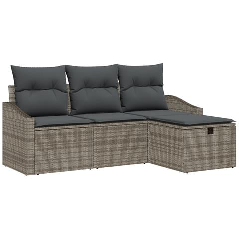 Set divano da giardino a 4 pezzi con cuscini grigio polirattan - Foto 1