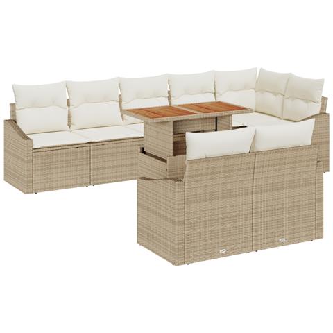 Set Divano da Giardino 9 Pezzi con Cuscini Beige Rattan Poliestere - Foto 1