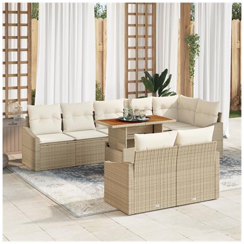 Set Divano da Giardino 9 Pezzi con Cuscini Beige Rattan Poliestere - Foto 2