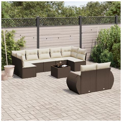 Set Divani da Giardino 10pz con Cuscini in Polyrattan Marrone - Foto 2