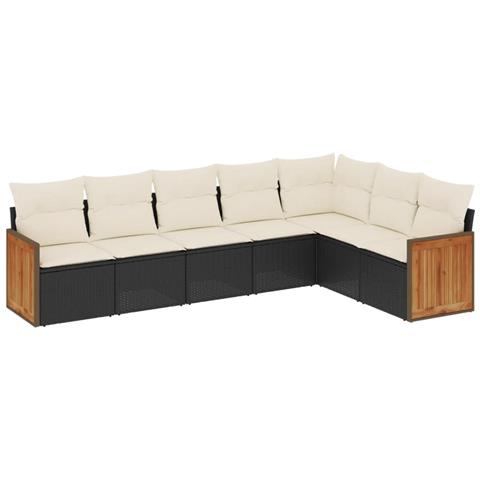 Set Divani da Giardino con Cuscini 7pz Nero Polyrattan - Foto 1