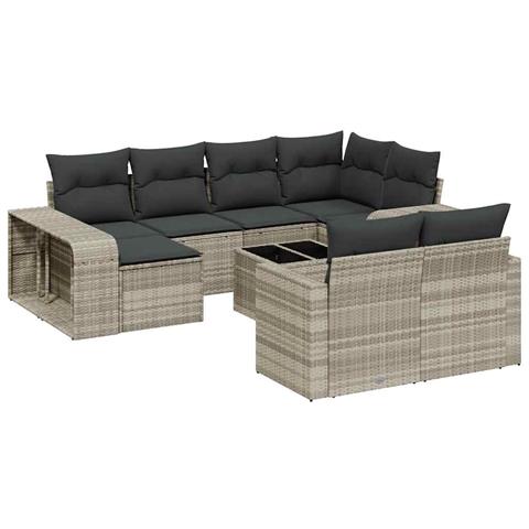 Set Divani da Giardino 11 pz con Cuscini in Polyrattan Grigio - Foto 1