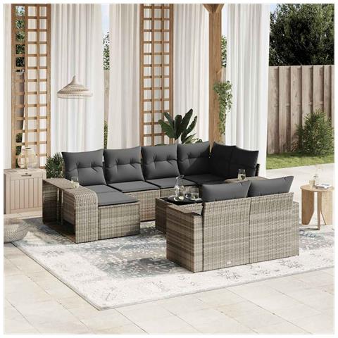 Set Divani da Giardino 11 pz con Cuscini in Polyrattan Grigio - Foto 2