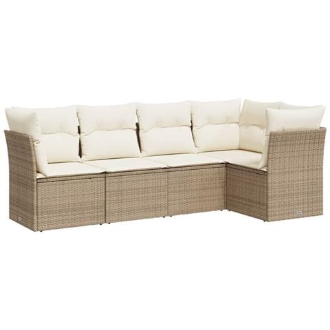 Set Divano da Giardino 5 pz con Cuscini Beige in Polyrattan - Foto 1