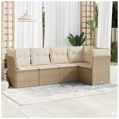 Set Divano da Giardino 5 pz con Cuscini Beige in Polyrattan - Foto 2