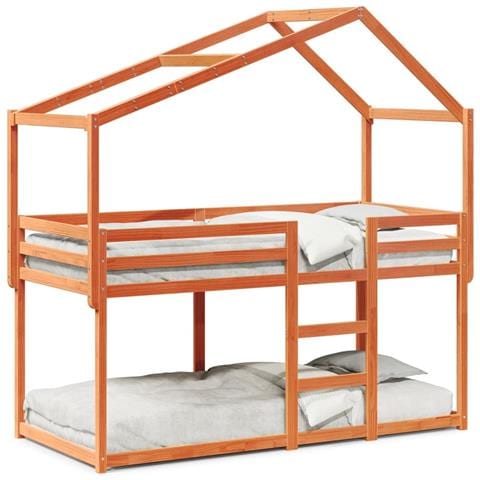 Letto a Castello con Tetto Marrone Cera 75x190 cm Massello Pino - Foto 1