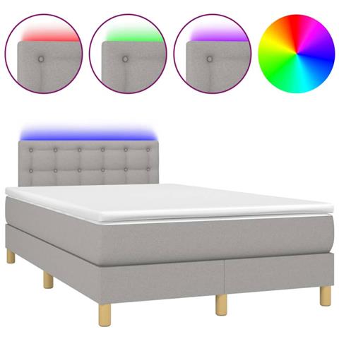 Letto a Molle Materasso e LED Grigio Chiaro 120x190 cm Tessuto - Foto 1