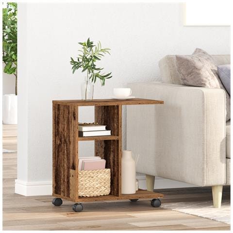 Tavolino  con ruote in legno vecchio 50x30x55 cm in legno ingegnerizzato - Foto 2