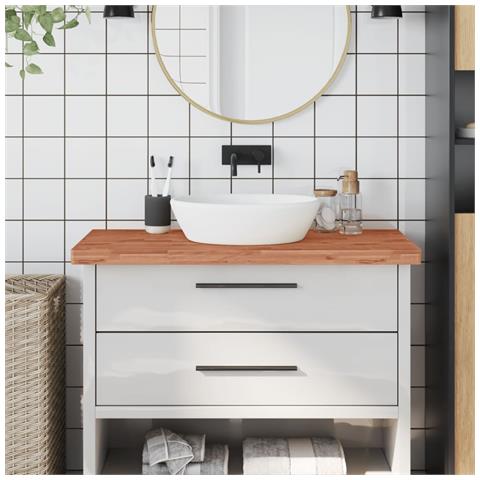Piano Bagno 100x50x4 cm in Legno Massello di Faggio - Foto 2