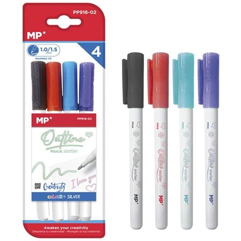 Set 4 Pcs Pennarello Magico Out Liner Doppia Linea. Nero, Blu, Rosso E Viola. - Foto 1