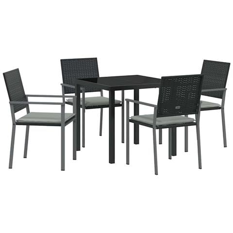 Set da Pranzo per Giardino 5 pcs Nero Poly Rattan - Foto 1