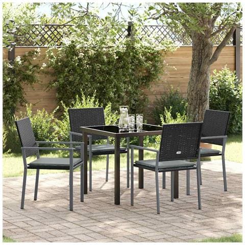 Set da Pranzo per Giardino 5 pcs Nero Poly Rattan - Foto 2