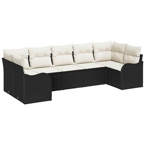 Set Divano da Giardino 7 pcs Nero e bianco Poly Rattan - Foto 1