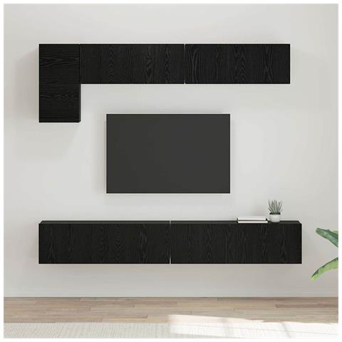 Set mobile TV Montaggio a parete 5 pcs Rovere Nero - Foto 2