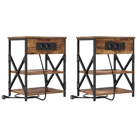 Comò con stazione di ricarica con lo scaffale 2 pcs Rovere fumo - Foto 1