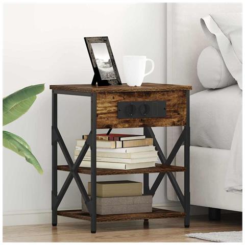 Comò con stazione di ricarica con lo scaffale 2 pcs Rovere fumo - Foto 2