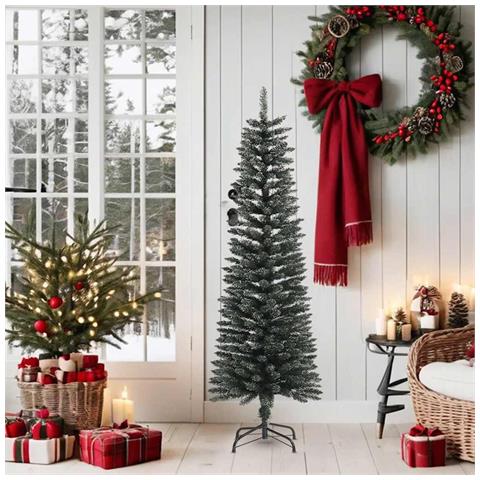 Lusso Casadino -  Albero Di Natale Artificiale Sottile Con Base Verde 150 Cm Pvc - Foto 1