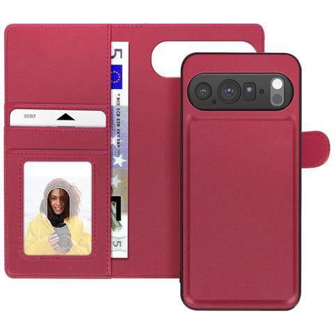 Custodia A Portafoglio Per Google Pixel 10 Pro Con Cover Magnetica Staccabile, Rosso - Foto 1